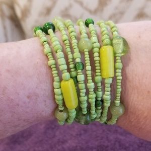 Lime Green Beaded Cuff Bracelet